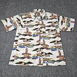 Vintage Hawaiian Shirt Classic Cars Statue of Liberty Medium Next Originals Auto